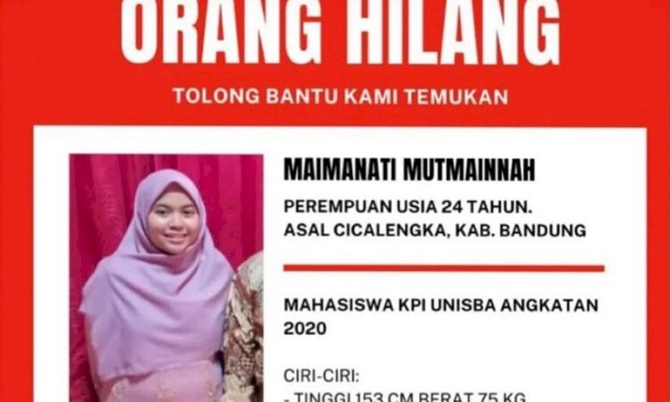 Mahasiswi Unisba Dilaporkan Hilang Sejak 11 Juli, Keluarga dan Polisi Masih Lakukan Pencarian